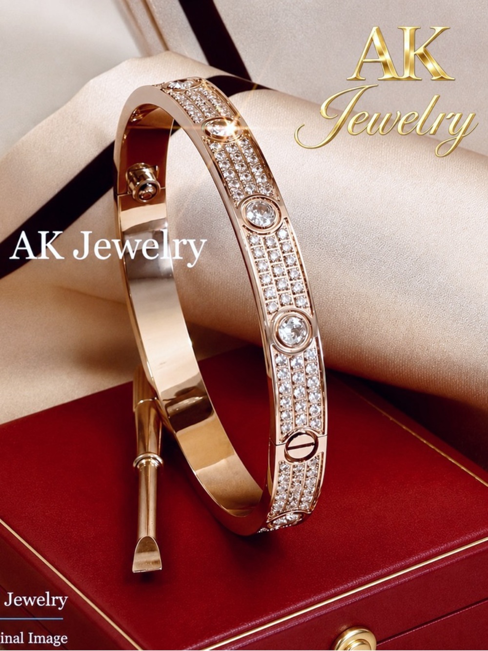 💎LUXURY ROSE Screwdriver Pave Diamond Style Design Bracelet, Bangle, Cuff CZ